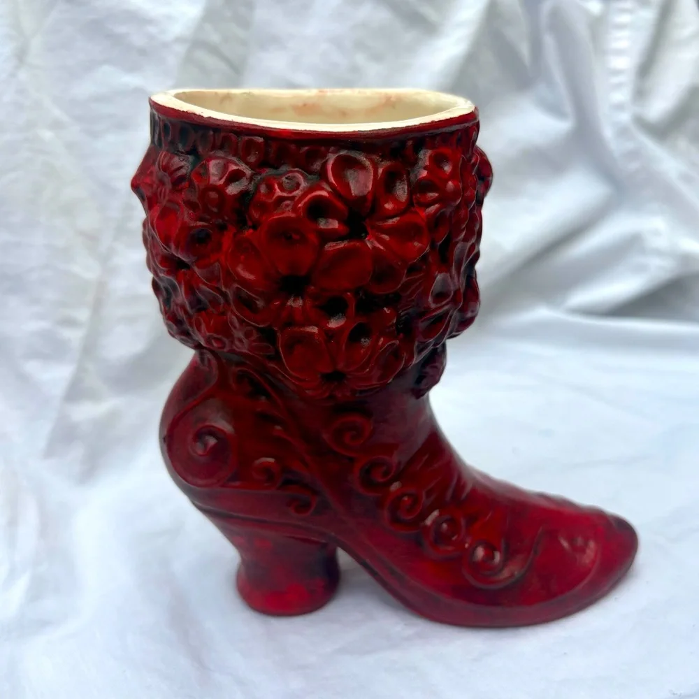 Vintage Ceramic Red Boot Planter Vase - Picture 2 of 7